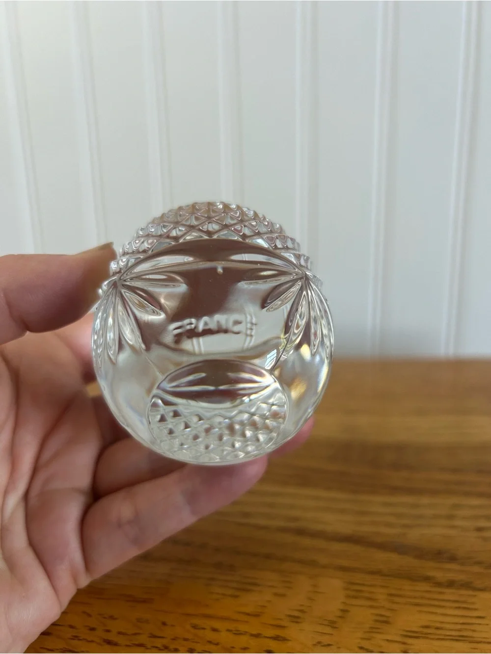 Vintage French diamond-cut lead crystal egg shaped paperweight